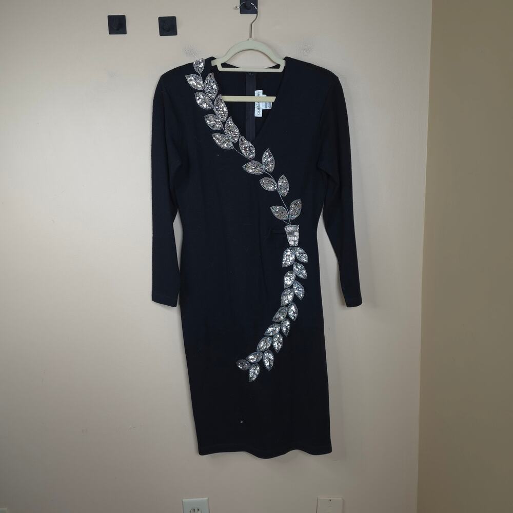 Vintage Outlander Long Sleeve Sequin Wool Blend Sheath Sweater Dress Black M